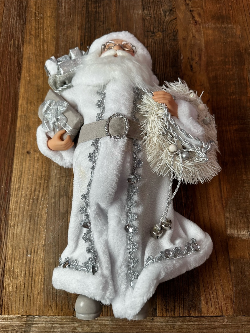 Silver & White Holiday Santa Figurine - Elegant Home Holiday Decor